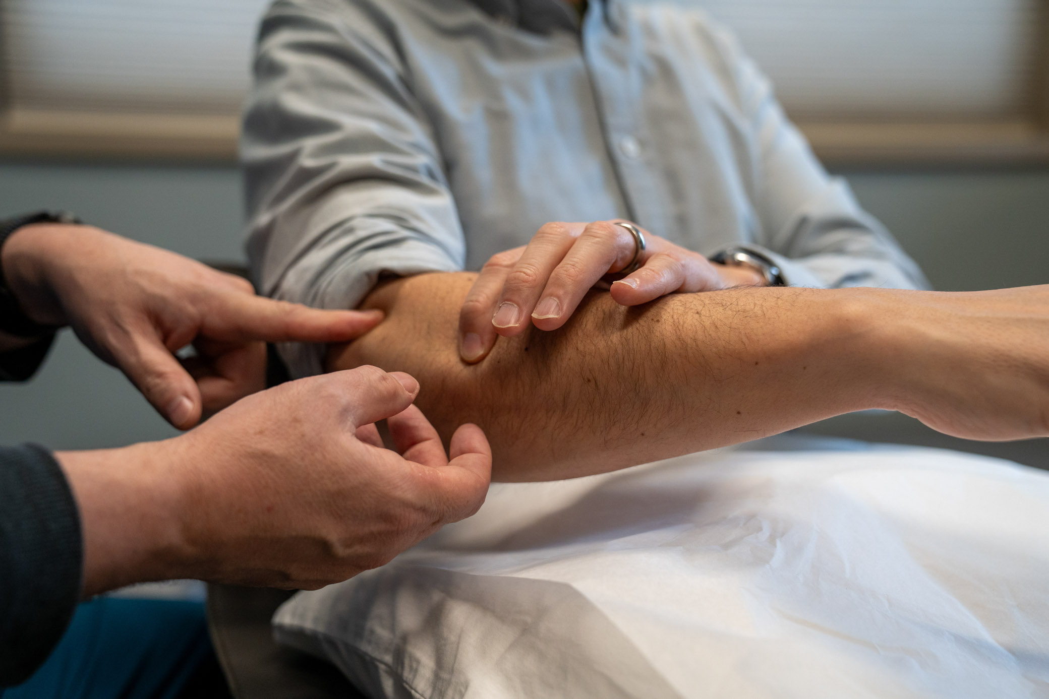 Hands-on examination revealing deeper layers of injury